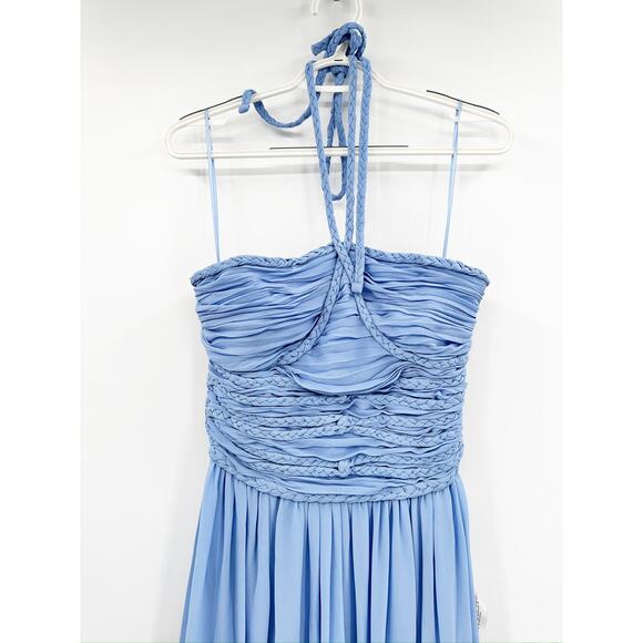 Dress The Population Aura Chiffon Halter Maxi Dress Blue M NWT - Picture 6 of 6